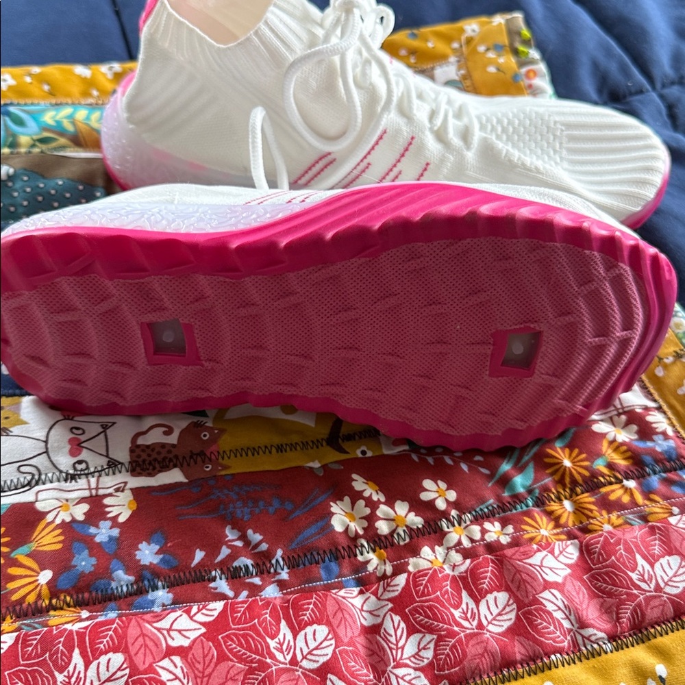 Danskin White Knit Slip-On Sneaker with Pink Pull Loop - Picture 4 of 5